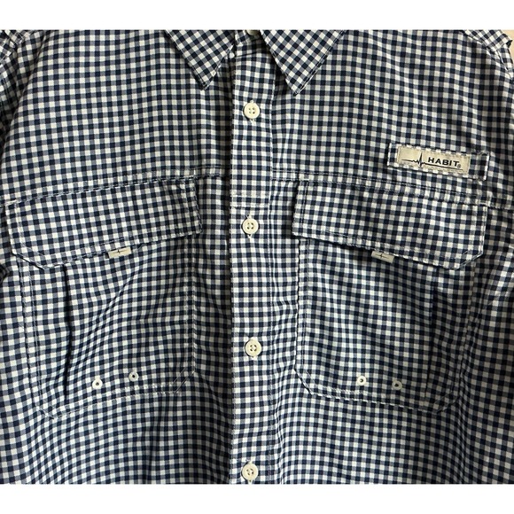 Habit Blue Check Mens Shirt Sz Medium Long Sleeve 40 + Solar Factor NWOT - Picture 3 of 7